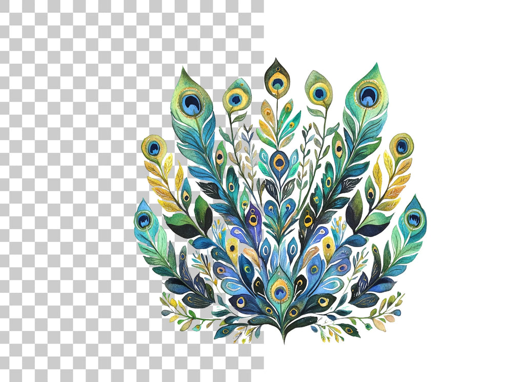 Peacock Feather Arrangement Clipart Bundle
