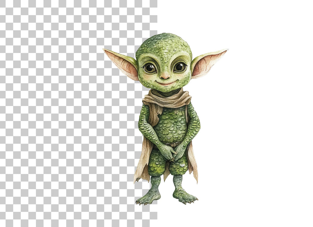 Cute Green Alien Creature Clipart Bundle