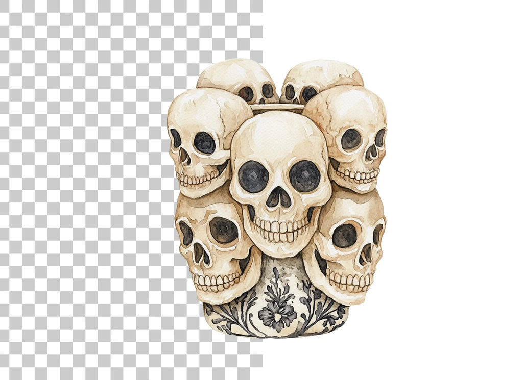 Skulls in Teacup Illustration Clipart Bundle