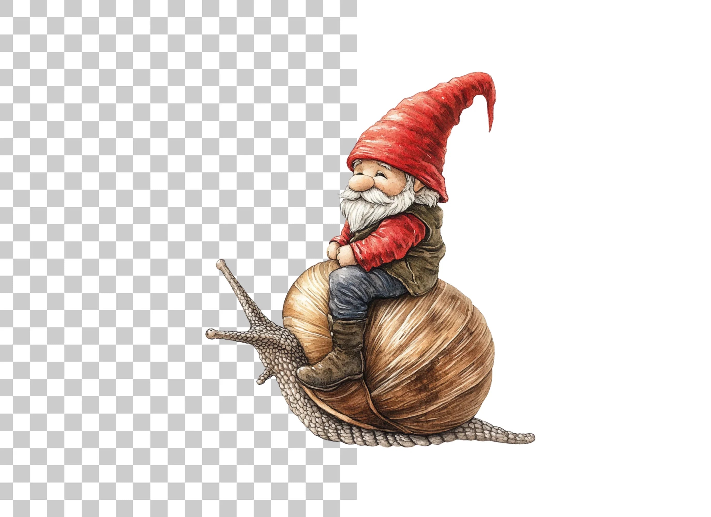 Red Hat Gnomes Riding Snails Clipart Bundle