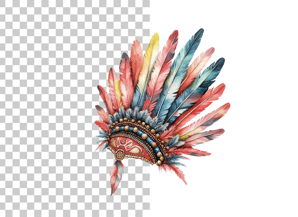 Colorful Native American Headdress Clipart Bundle