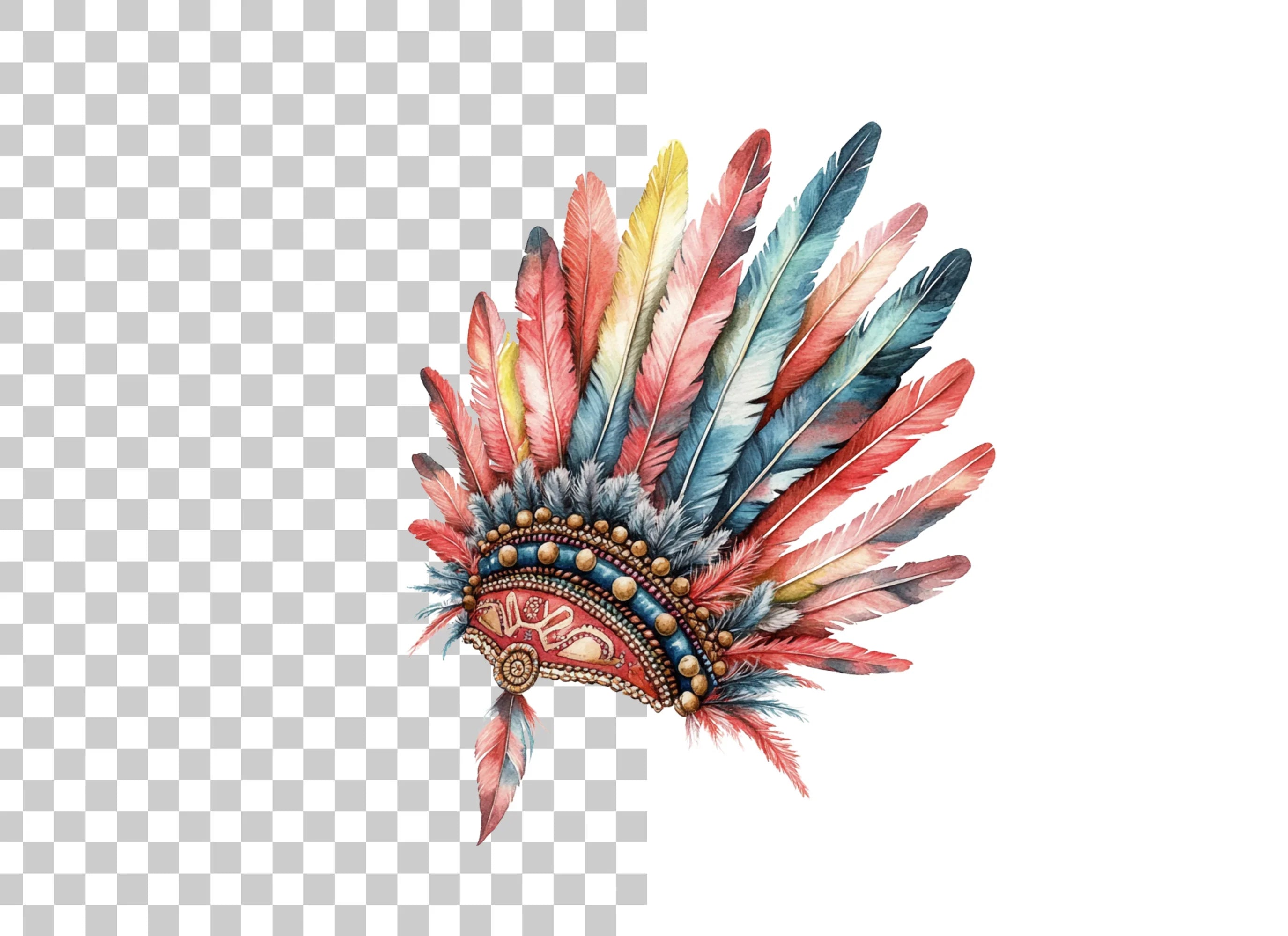 Colorful Native American Headdress Clipart Bundle