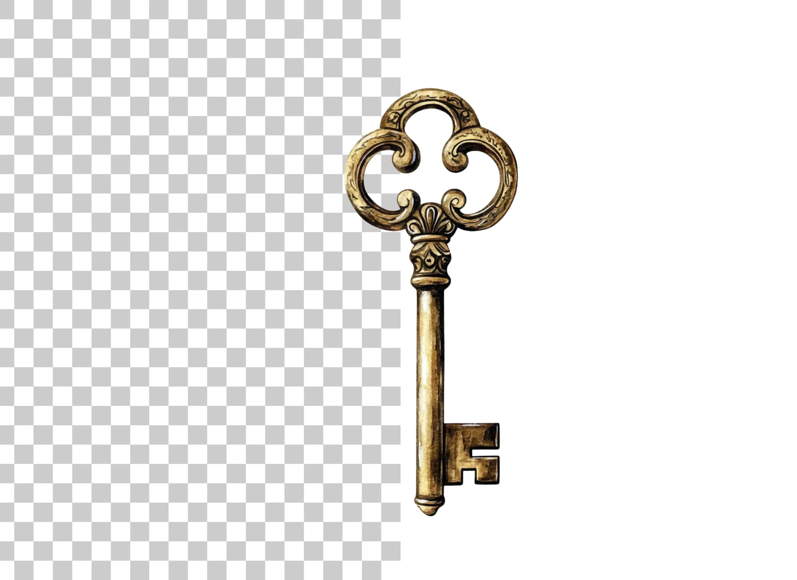 Ornate Golden Skeleton Key Clipart Bundle