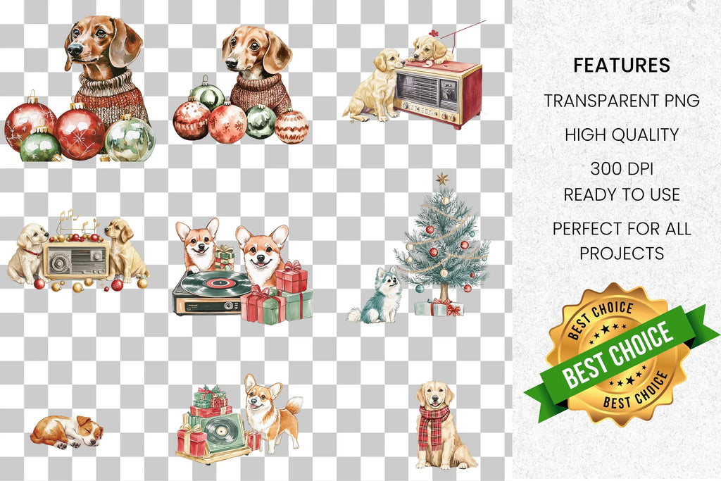 Holiday Dogs Gifts Clipart Bundle