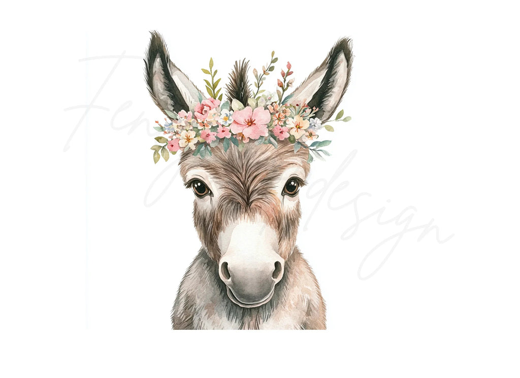Cute Donkey Flower Crown Clipart Bundle
