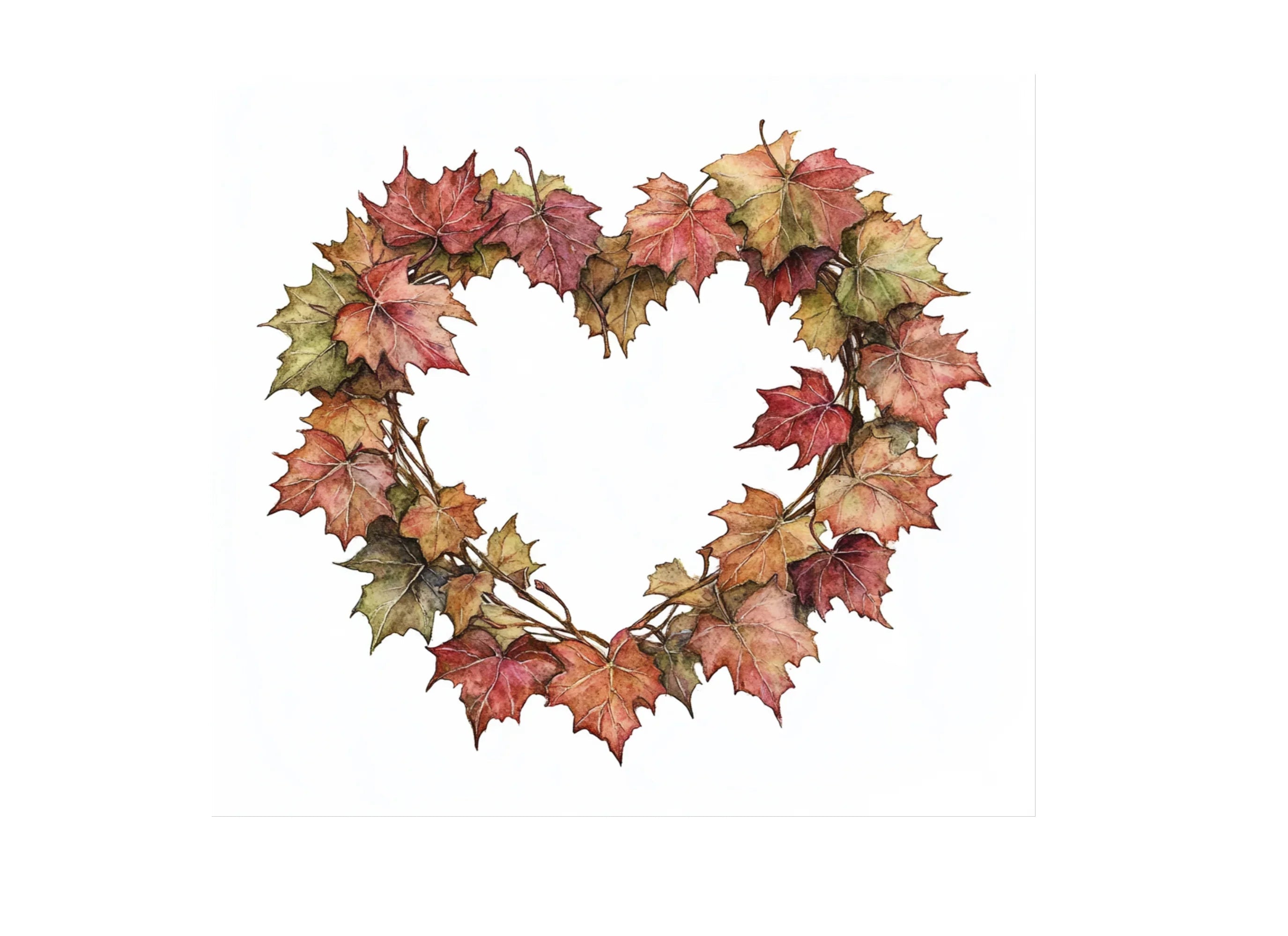 Autumn Maple Leaf Heart Wreath Clipart Bundle