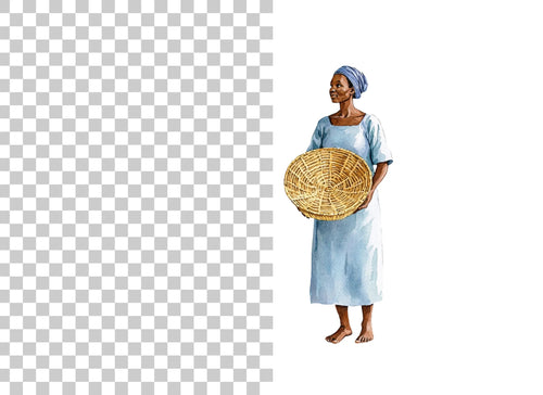 African Woman with Basket Clipart Bundle
