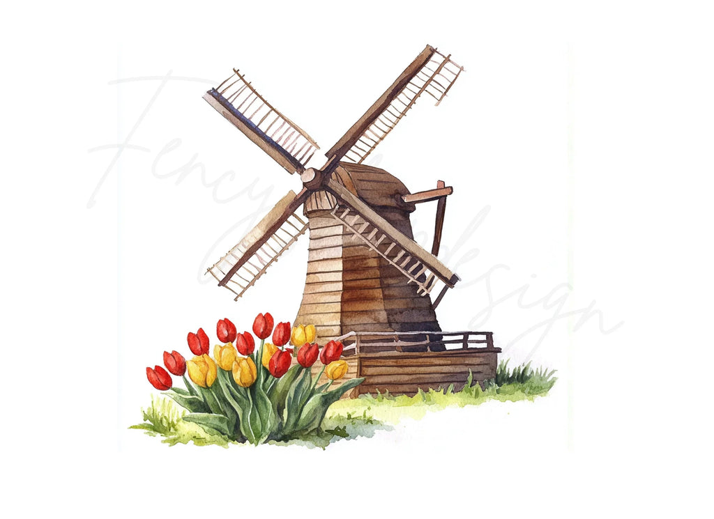 Windmills and Tulips Clipart Bundle