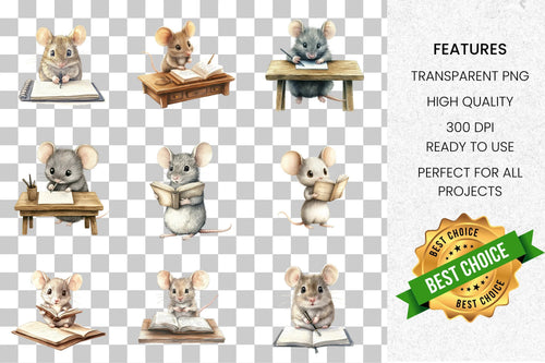 Adorable Mice Learning Clipart Bundle