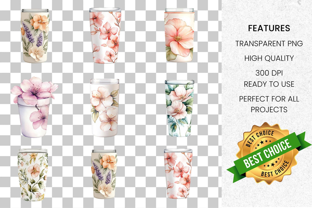 Vibrant Floral Tumbler Clipart Bundle