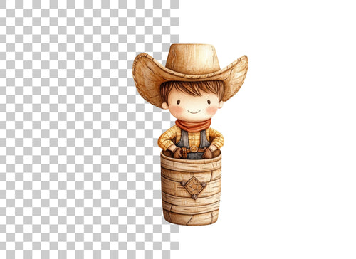 Adorable Cowboy in Barrel Clipart Bundle