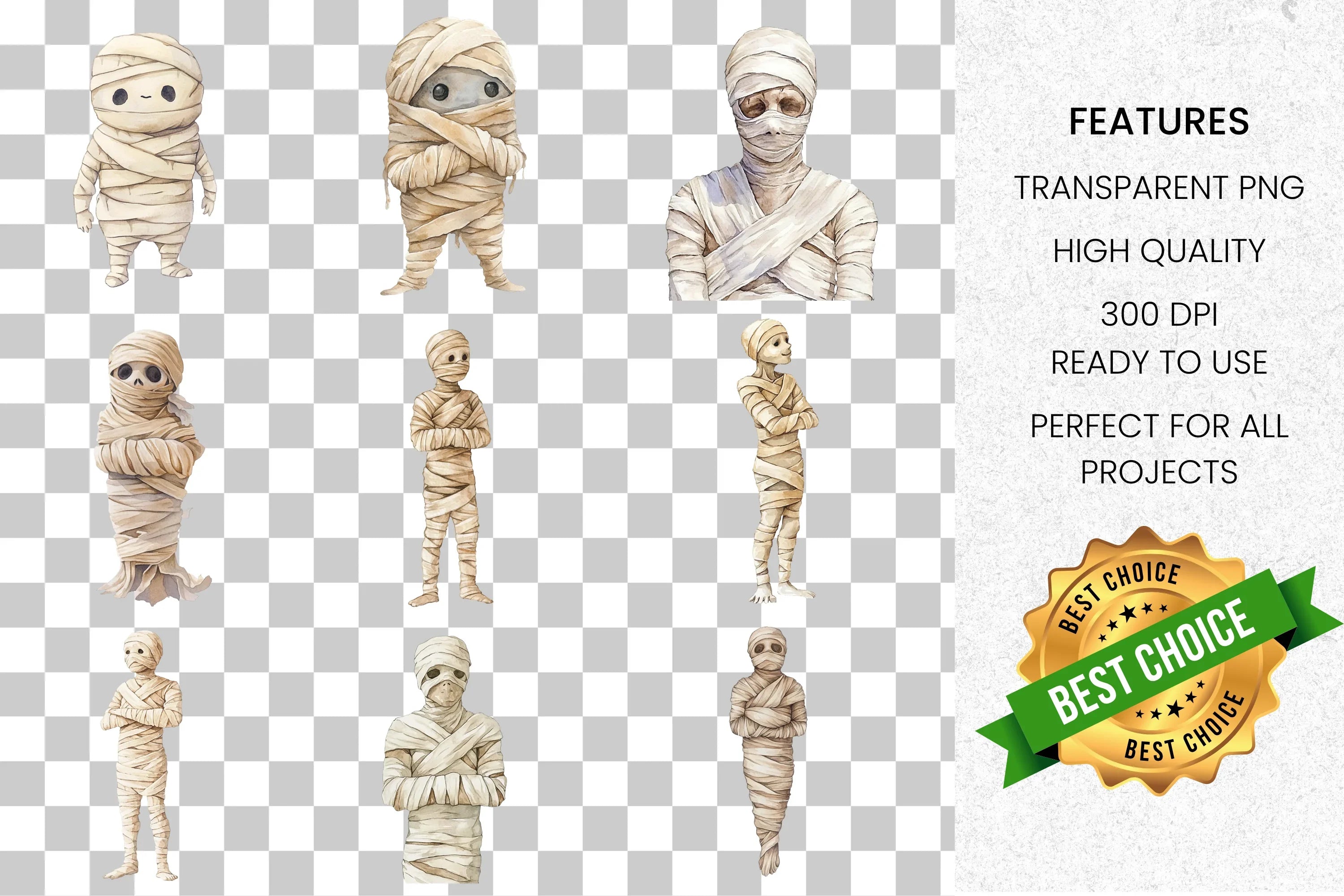 Cute Spooky Mummy Clipart Bundle