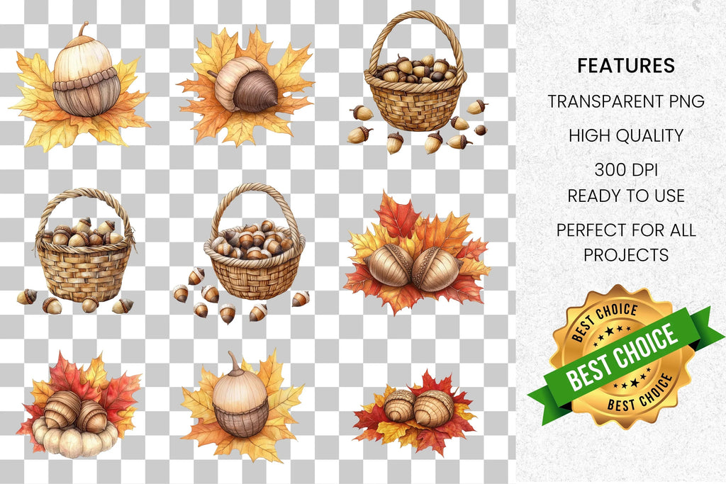 Autumn Acorn Harvest Cozy Drink Clipart Bundle