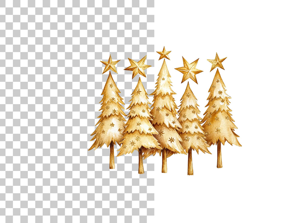 Golden Christmas Tree Clipart Bundle