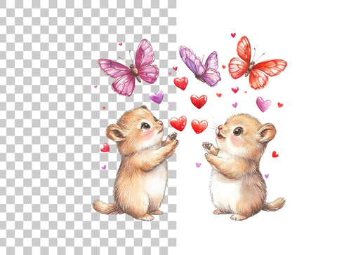 Adorable Hamsters with Butterflies Clipart Bundle