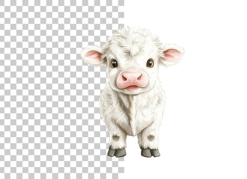 Adorable White Baby Calf Clipart Bundle