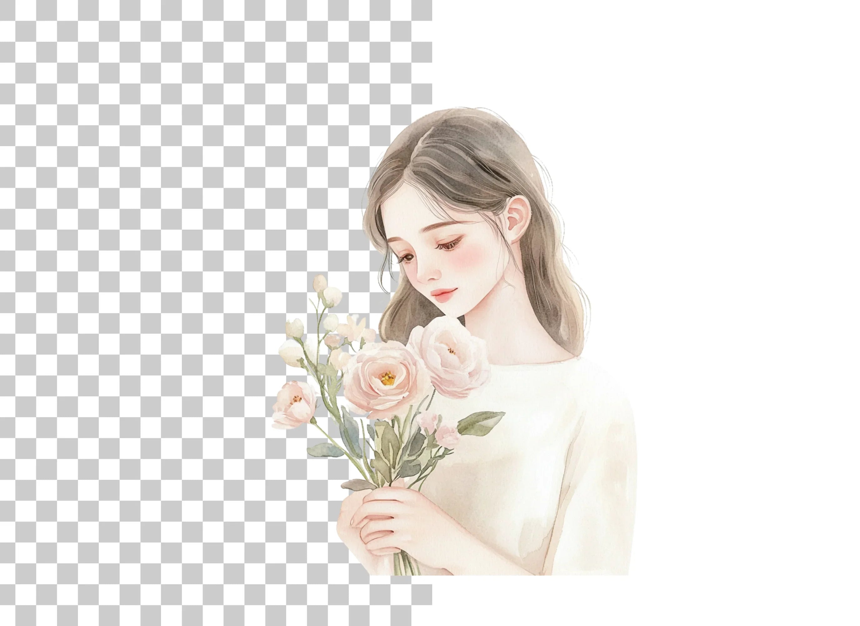 Girls Holding Flowers Clipart Bundle