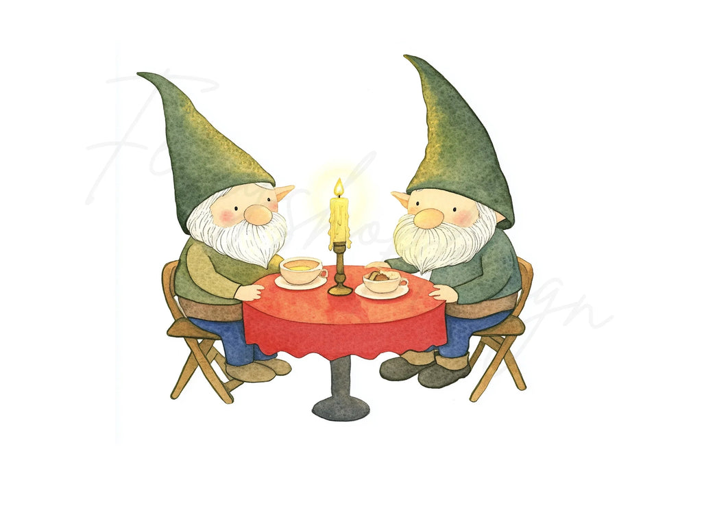 Romantic Gnome Couple Dinner Clipart Bundle