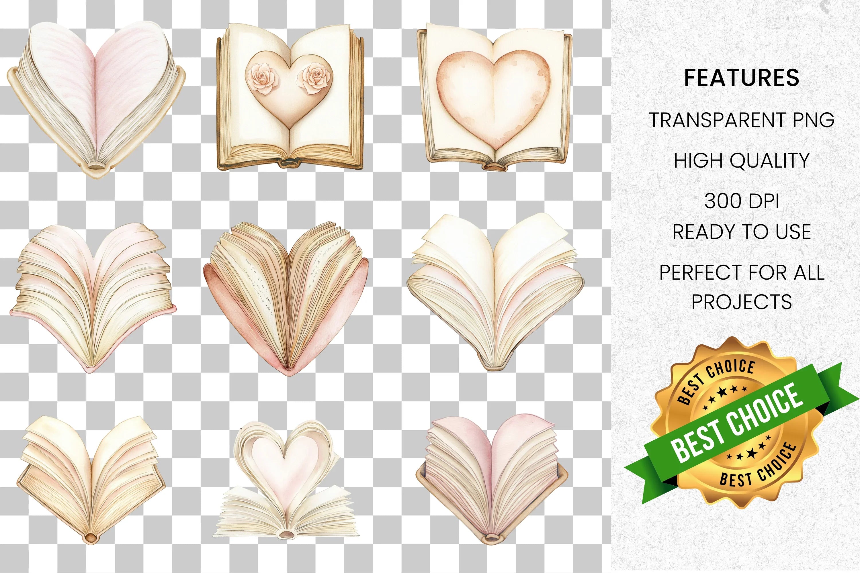 Heart Books Clipart Bundle