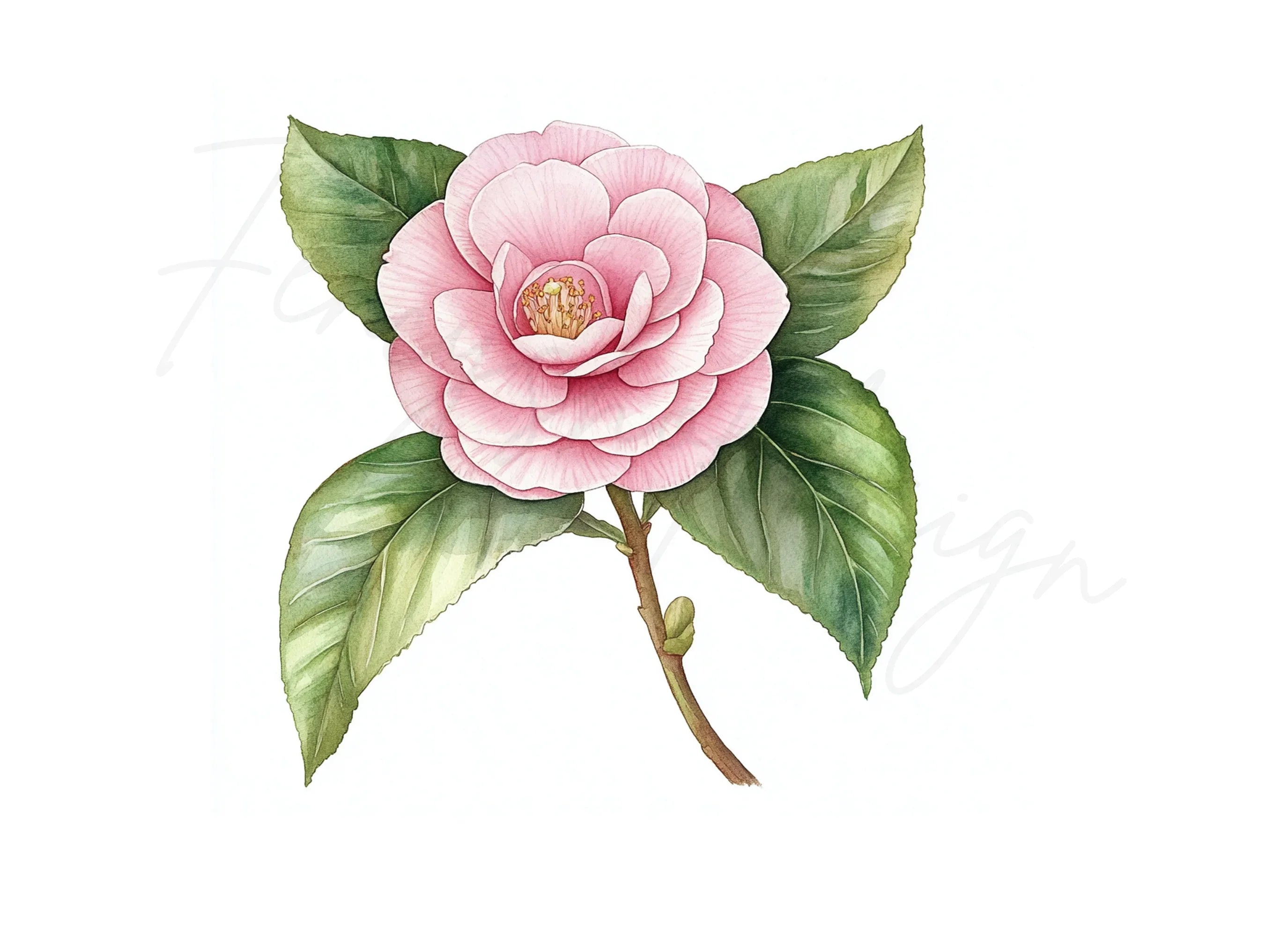 Elegant Pink Camellia Flower Clipart Bundle