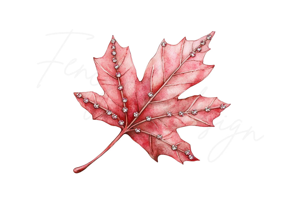 Jeweled Red Maple Leaves Clipart Bundle
