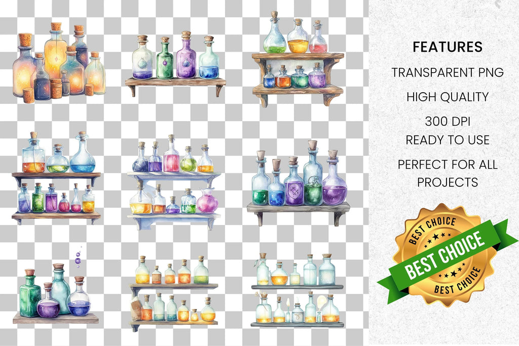 Potion Bottles Elixirs Clipart Bundle