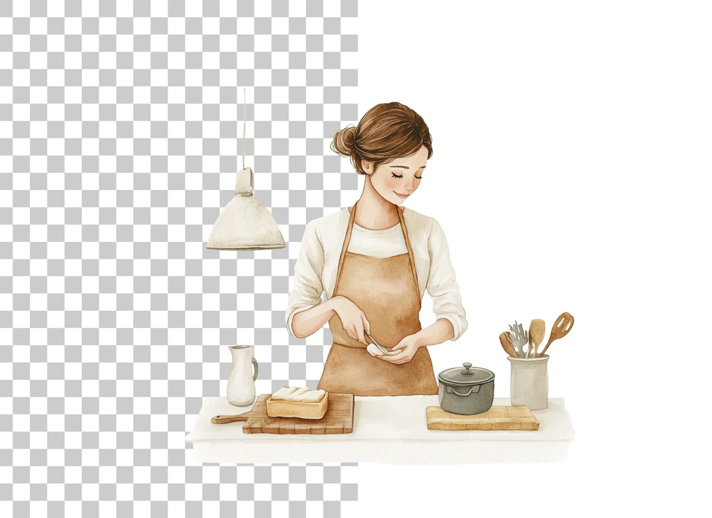 Kitchen Scene Woman Cooking Clipart Bundle