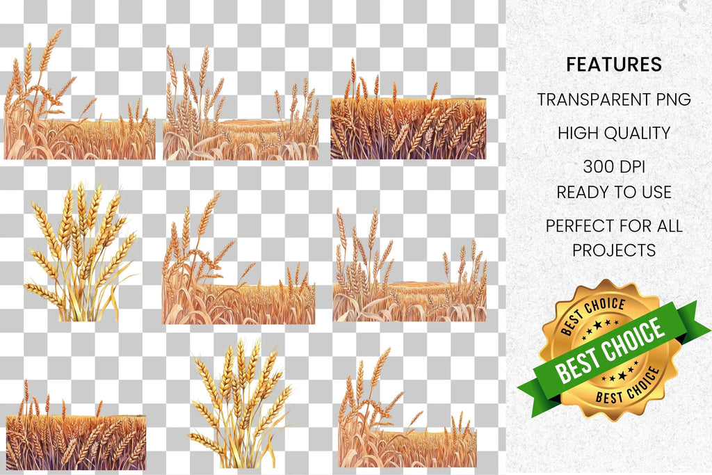 Golden Wheat Stalks Field Clipart Bundle