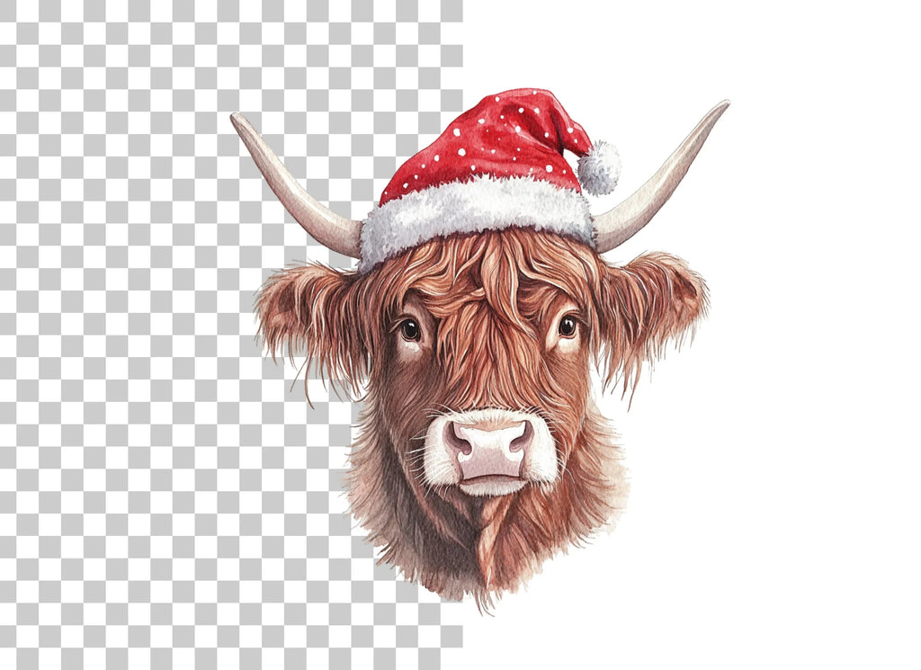Highland Cow Christmas Santa Hats Clipart Bundle