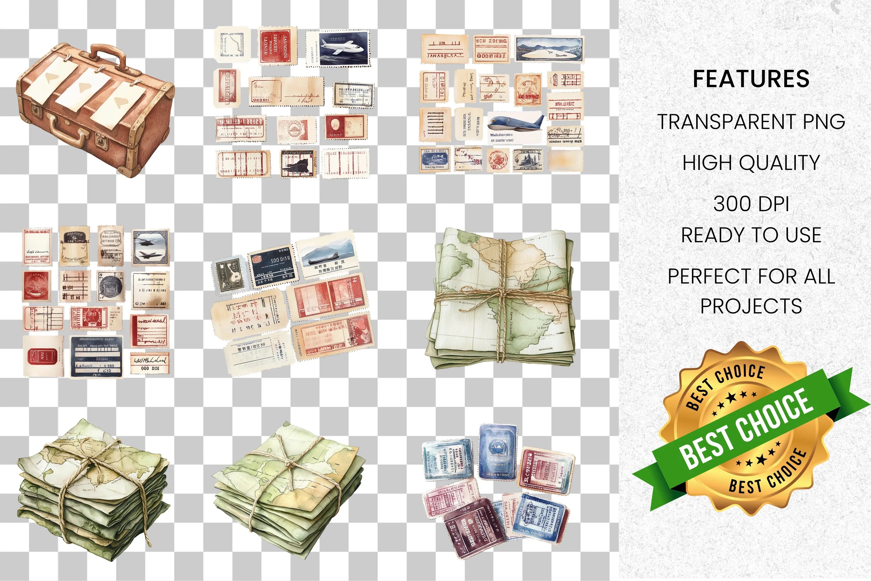 Vintage Travel Adventure Clipart Bundle