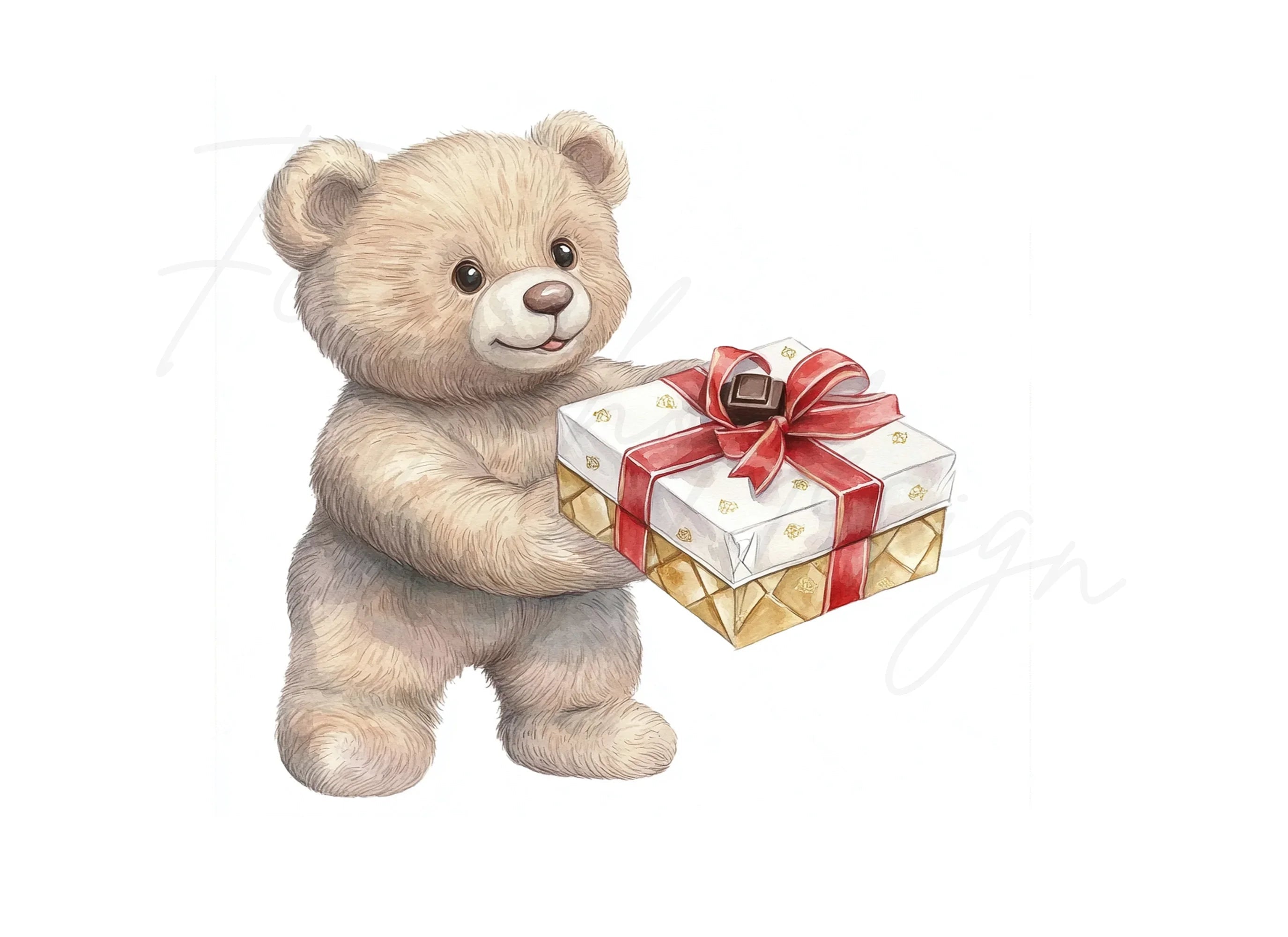 Cute Teddy Bear Holding Gift Clipart Bundle