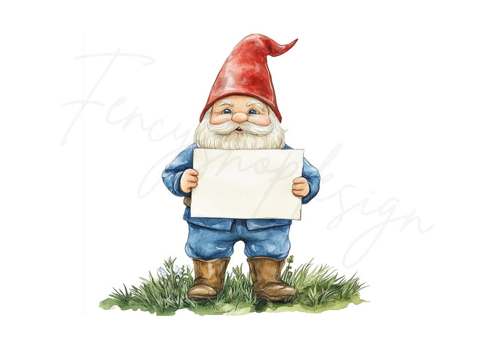 Cute Gnomes Holding Blank Signs Clipart Bundle