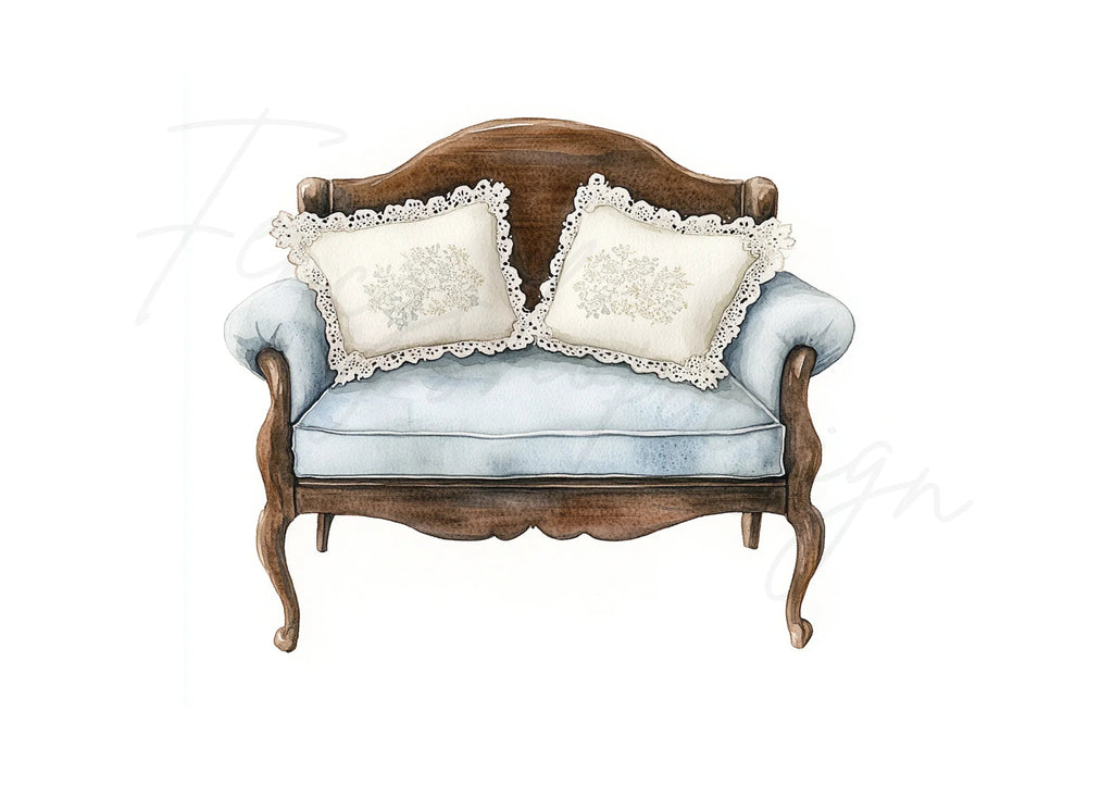 Shabby Chic Blue Armchair Clipart Bundle