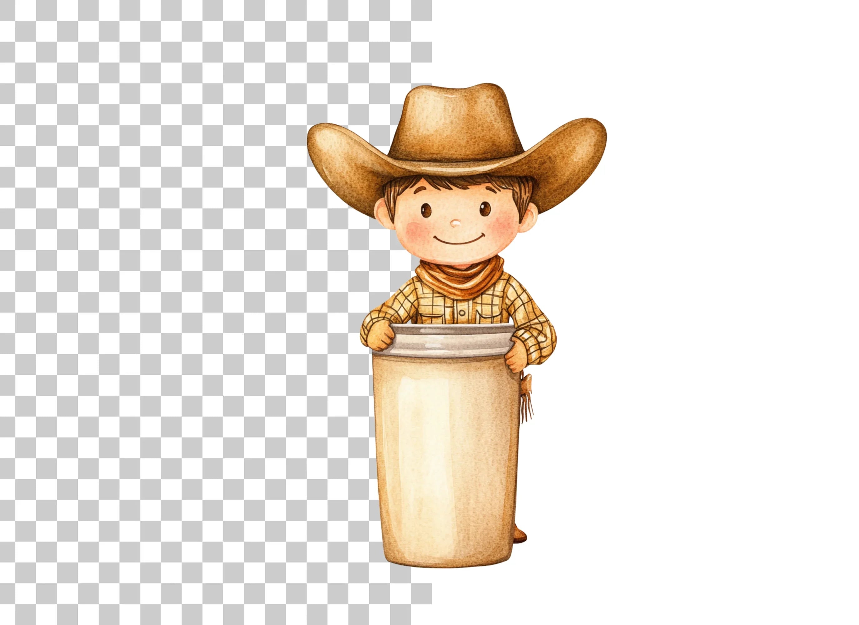 Smiling Cowboy Kid Holding Empty Bucket Clipart Bundle
