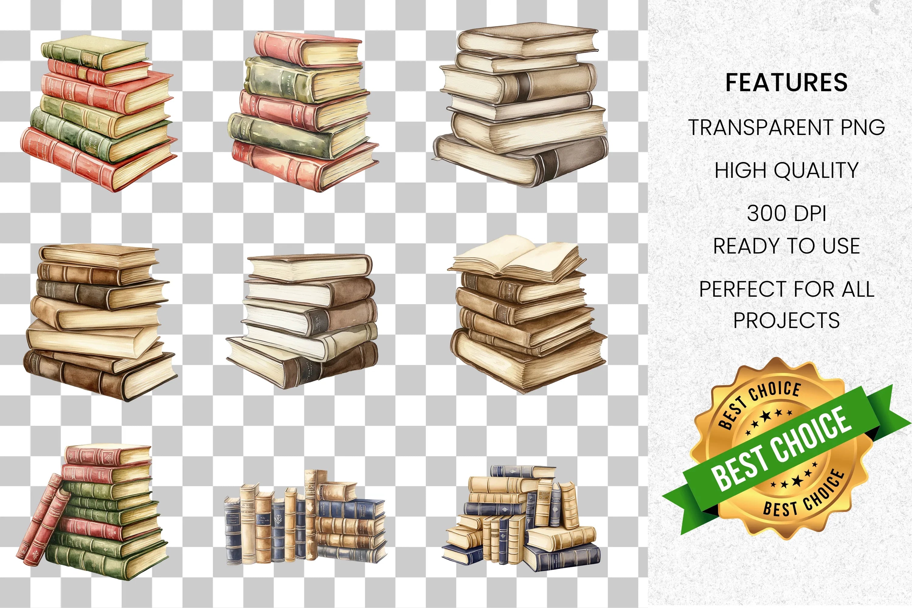 Vintage Book Stacks Clipart Bundle