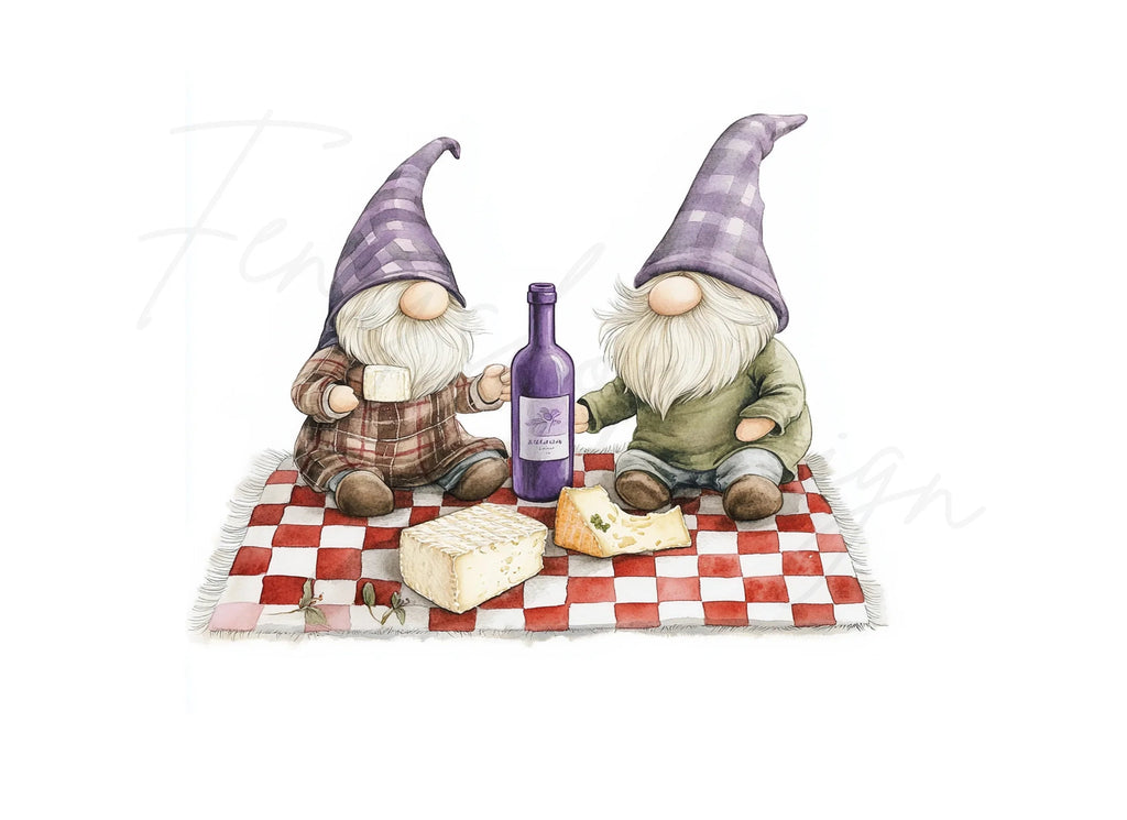 Gnome Wine and Cheese Picnic Clipart Bundle