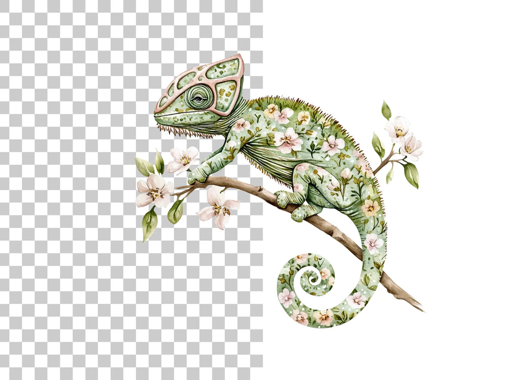 Floral Chameleon Trio Clipart Bundle
