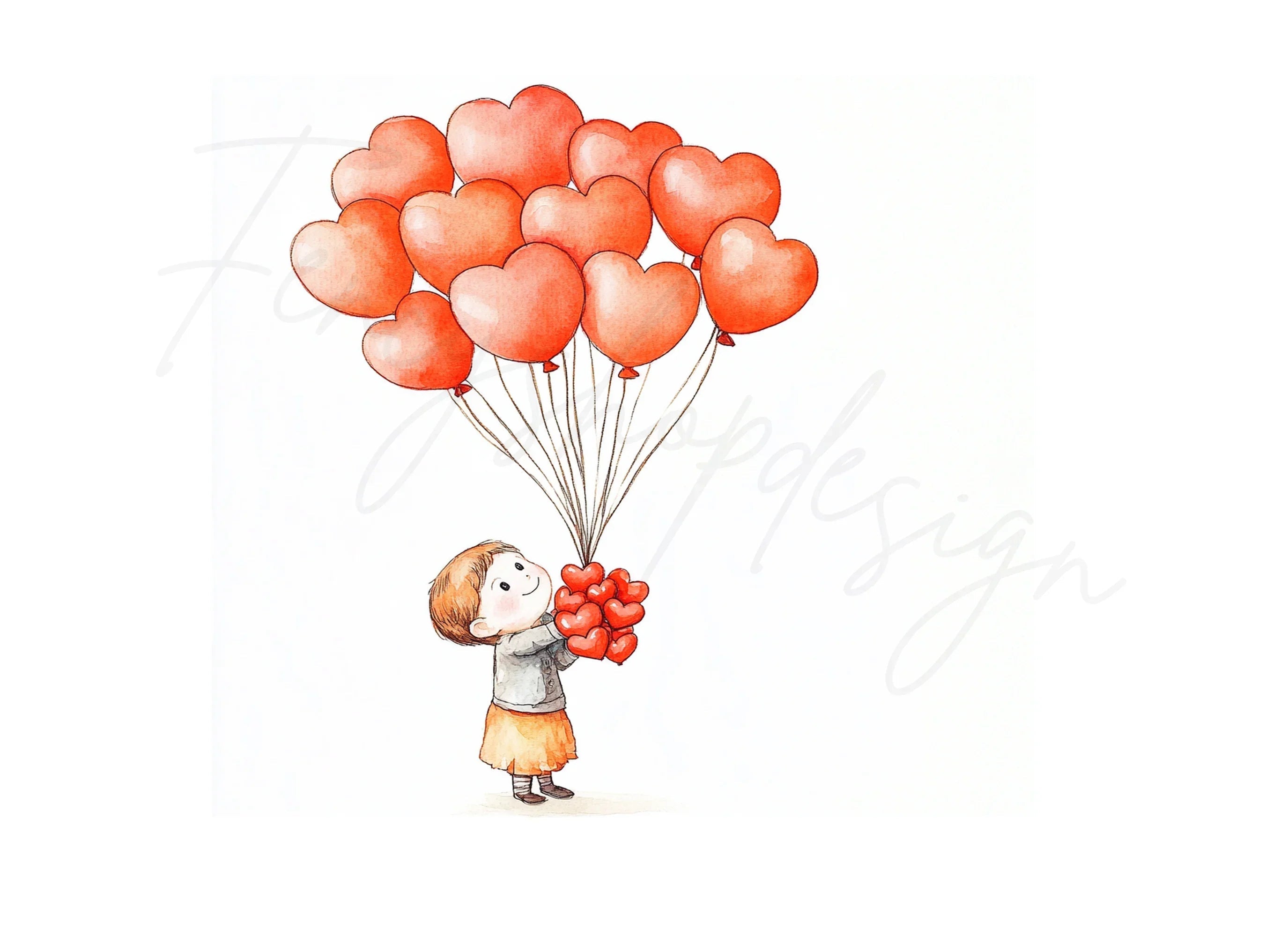 Girl Holding Heart Balloons Clipart Bundle