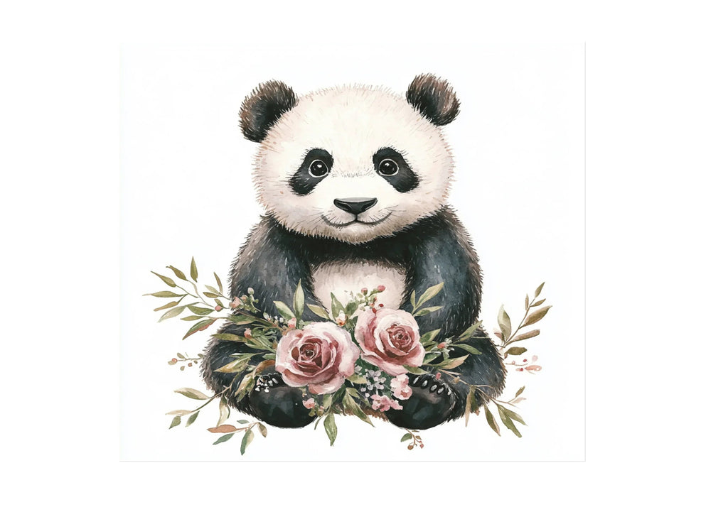 Cute Panda with Pink Roses Clipart Bundle