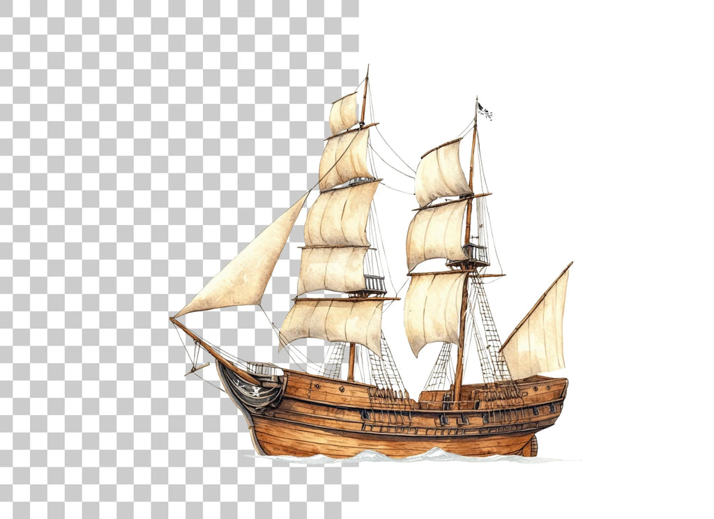 Classic Wooden Sailing Ship Clipart Bundle