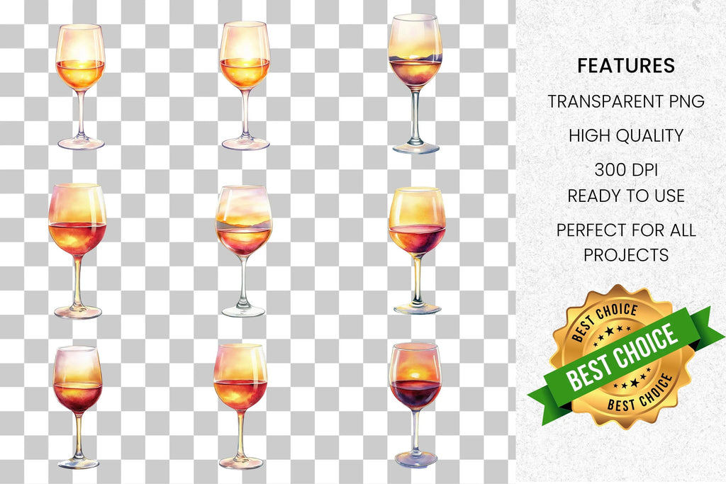 Sunset Wine Glass Clipart Bundle
