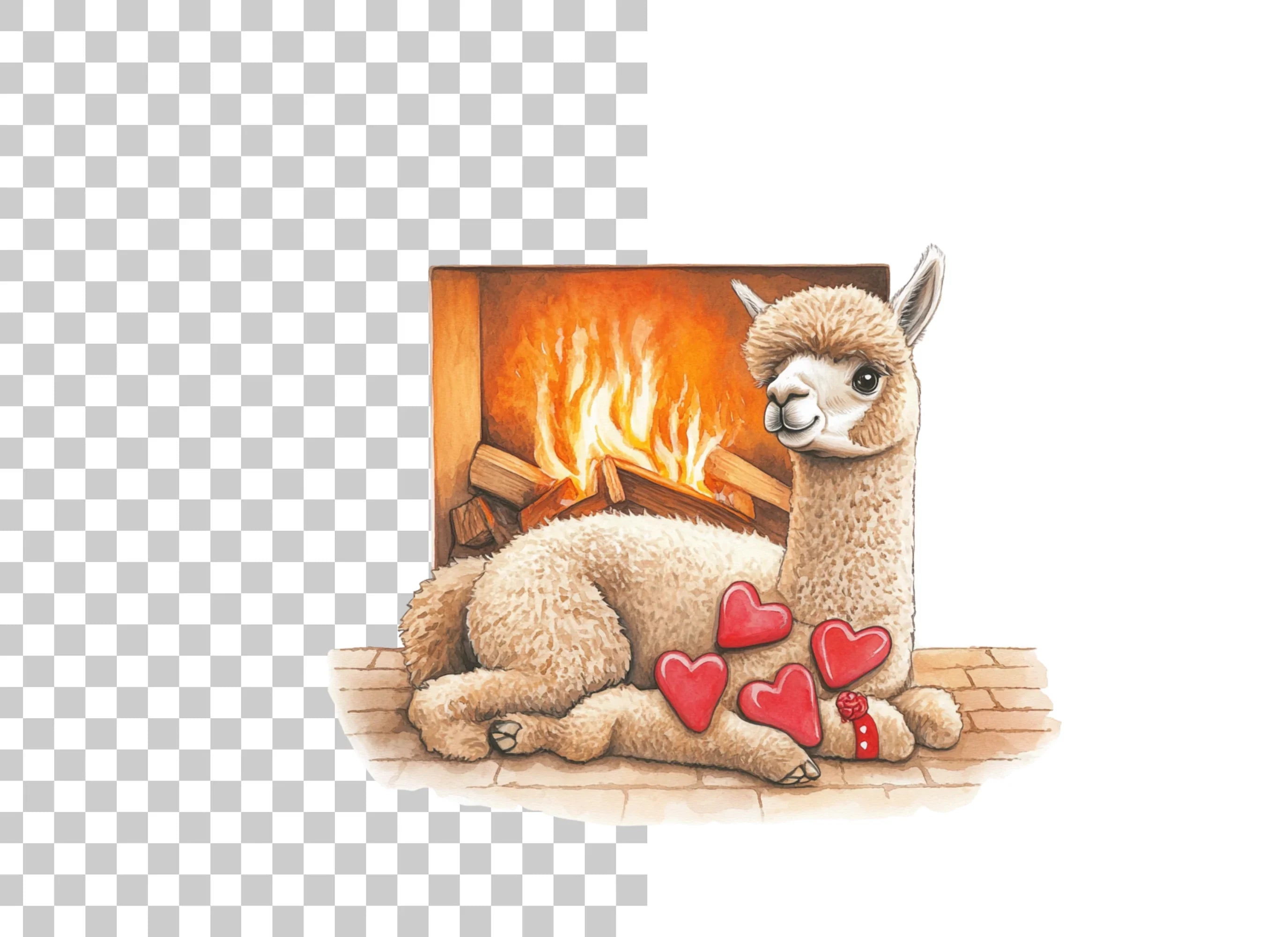 Cozy Alpacas by Fireplace Clipart Bundle
