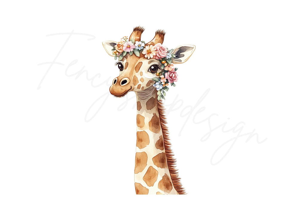 Cute Giraffe with Floral Headband Clipart Bundle