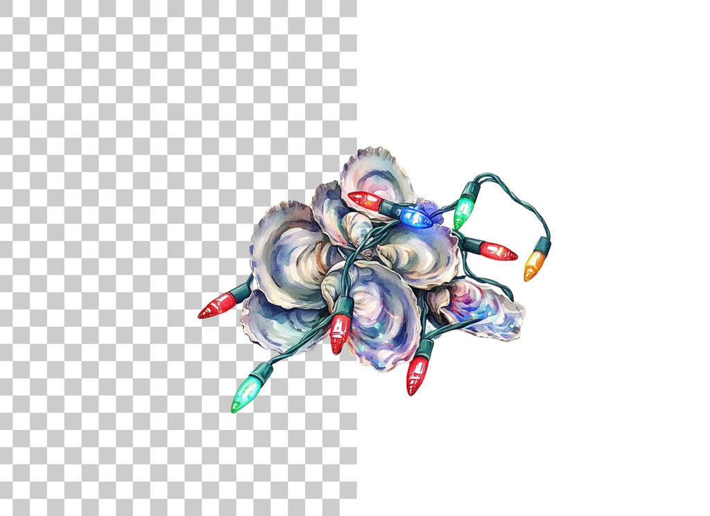 Oyster Shells Christmas Lights Clipart Bundle