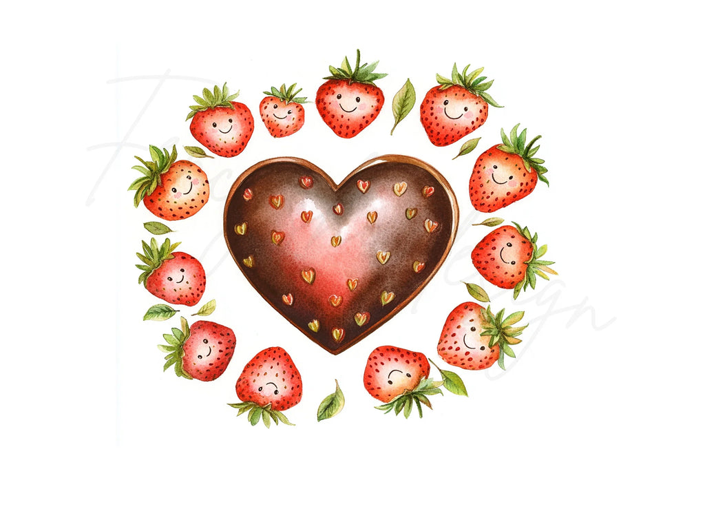 Cute Strawberry Chocolate Heart Clipart Bundle