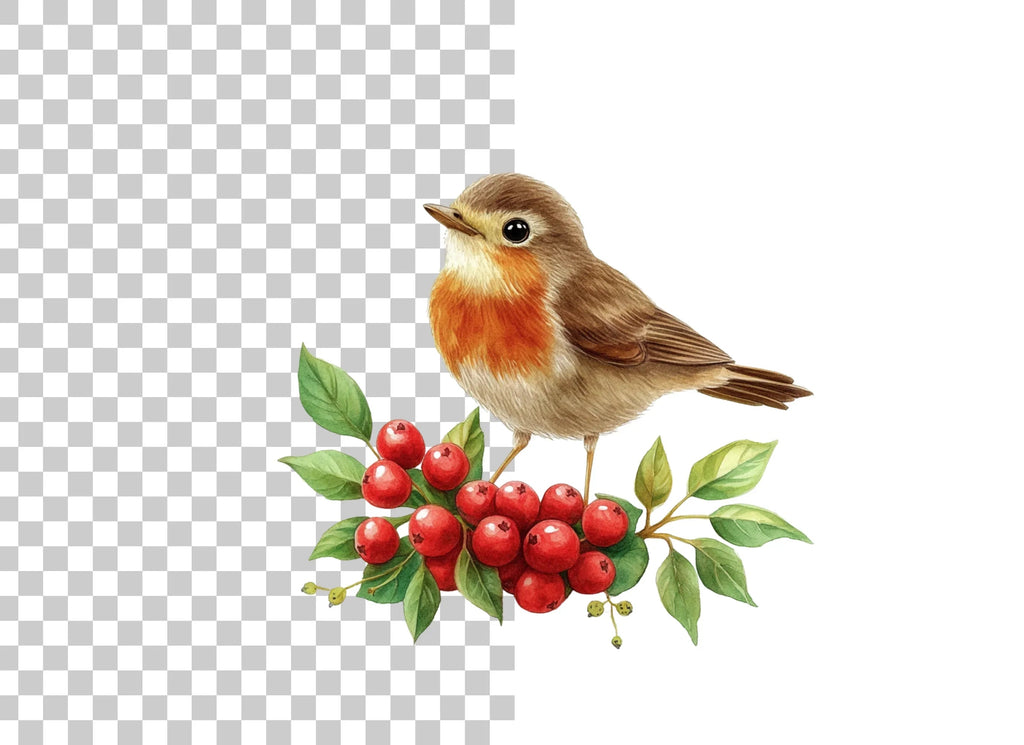 Robins with Holly Berries Clipart Bundle