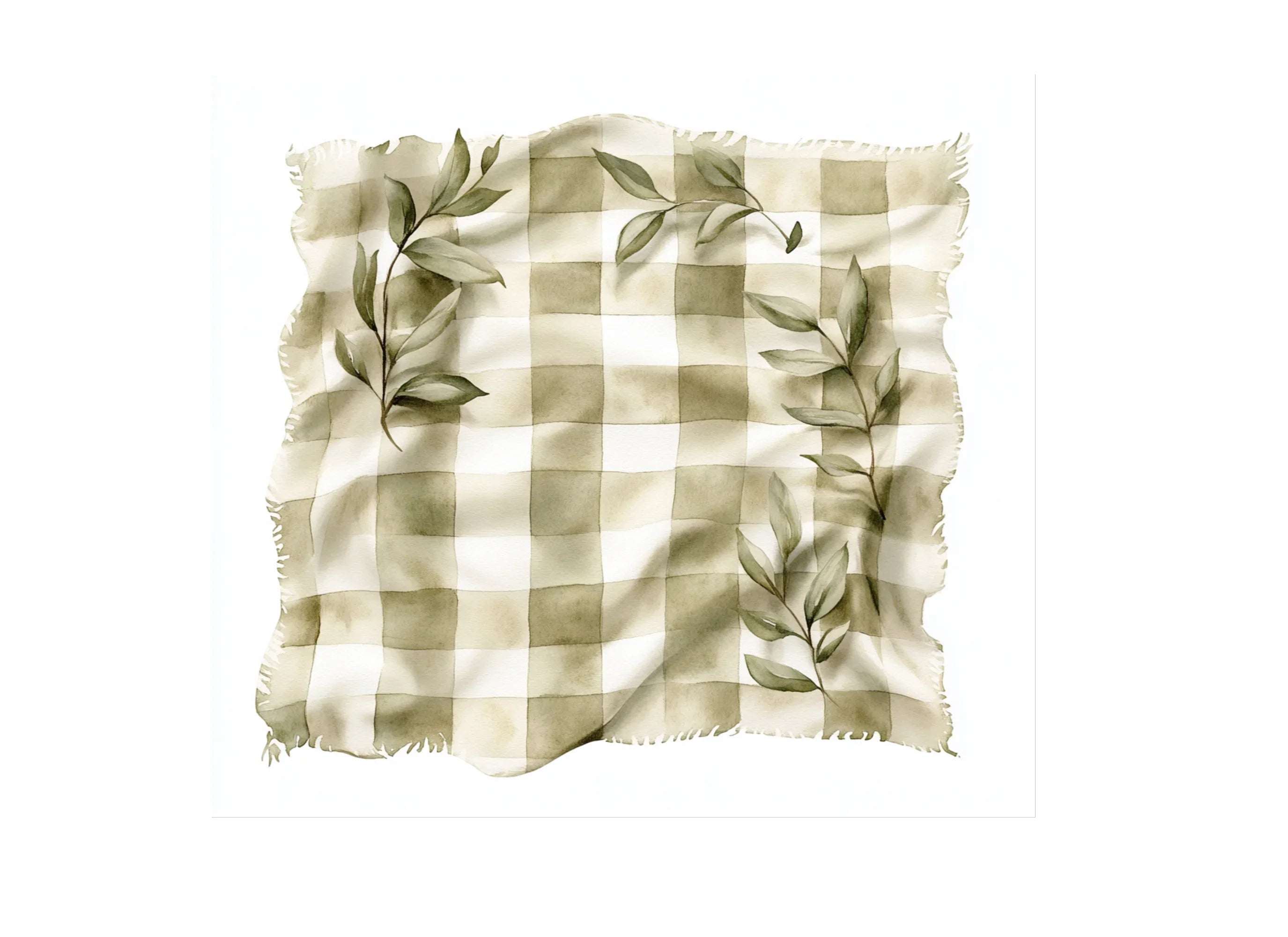 Plaid Blanket with Greenery Clipart Bundle