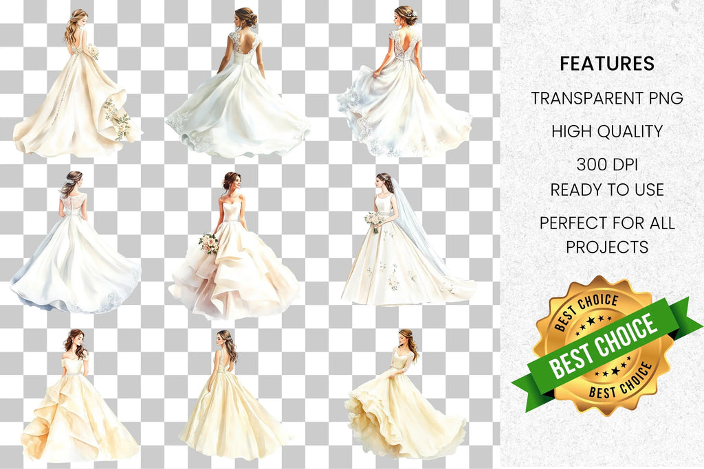 Elegant Wedding Dress Clipart Bundle