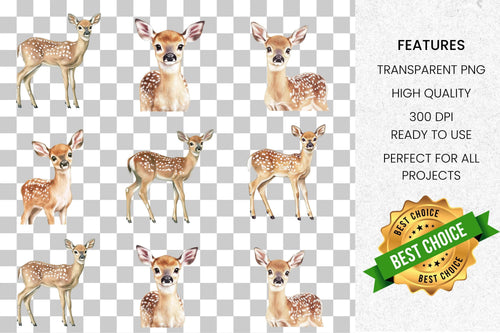 Adorable Baby Deer Clipart Bundle
