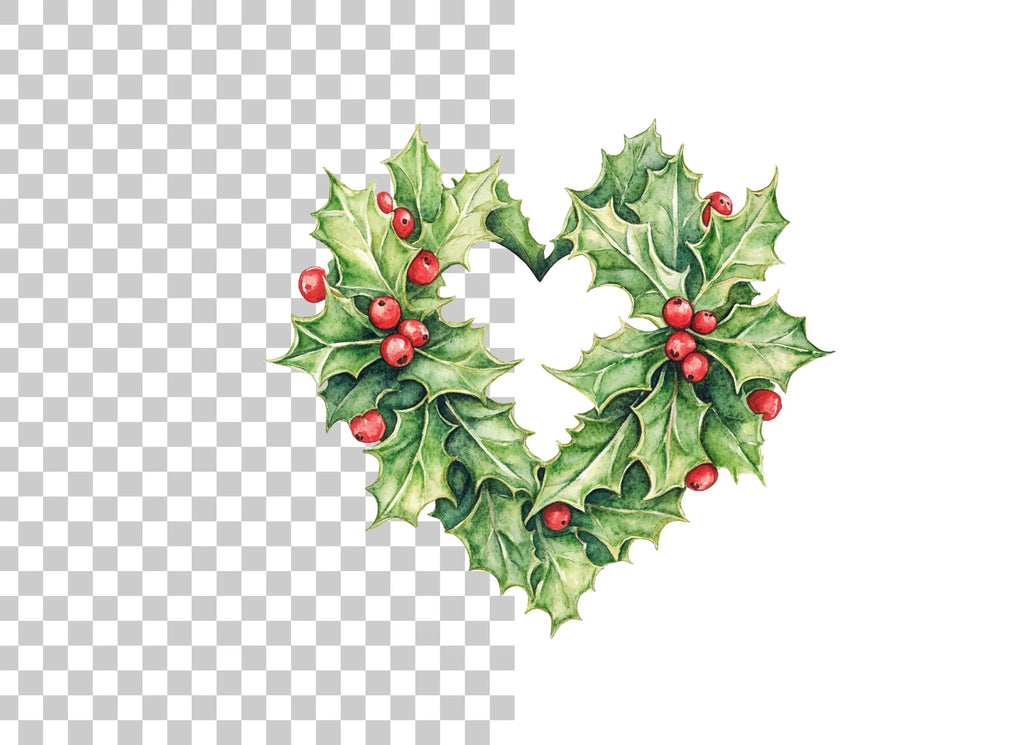 Holly Heart Wreath Clipart Bundle